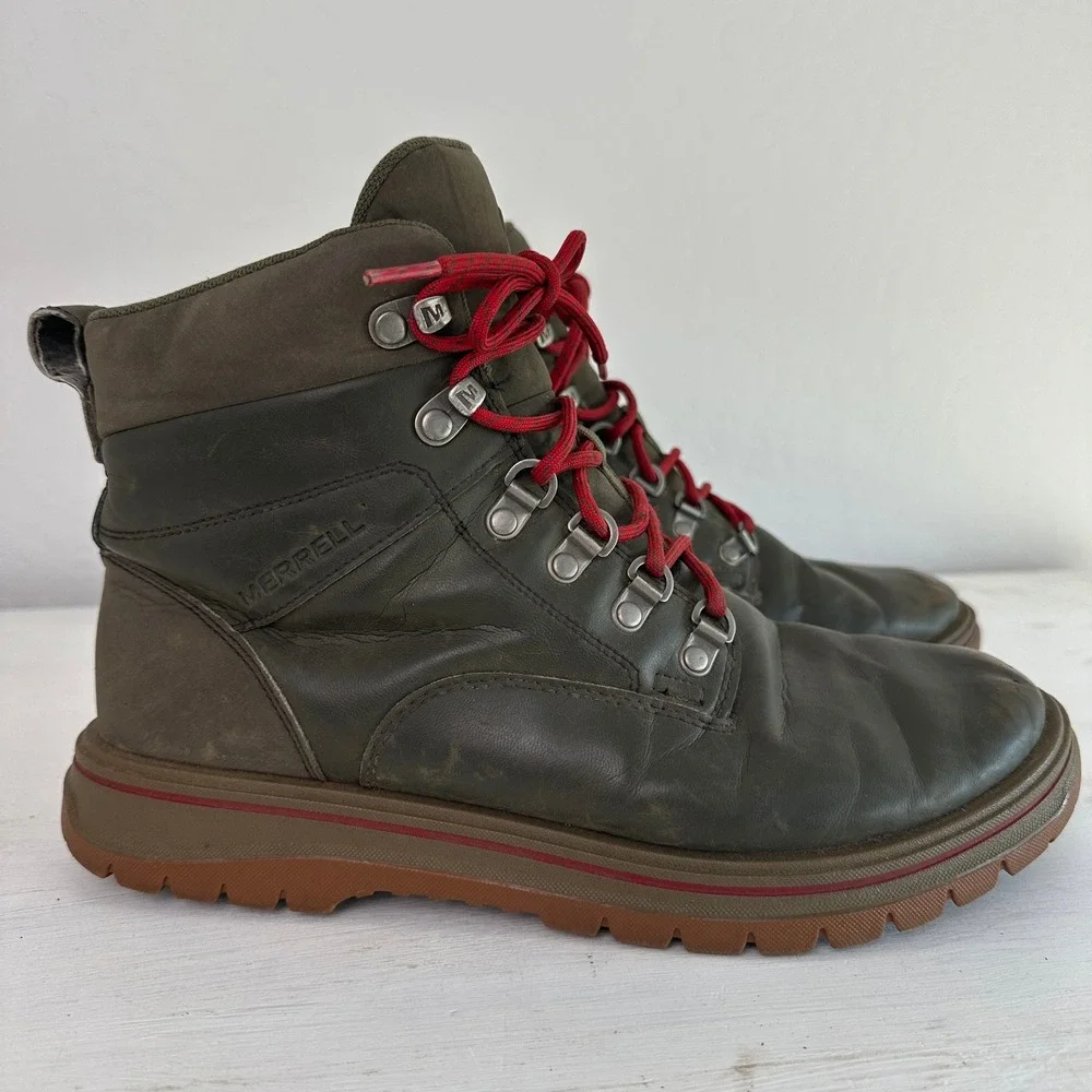 Merrell Hiking Boots Mens 9 J310953C Dusty Olive Leather Lace Up Performance